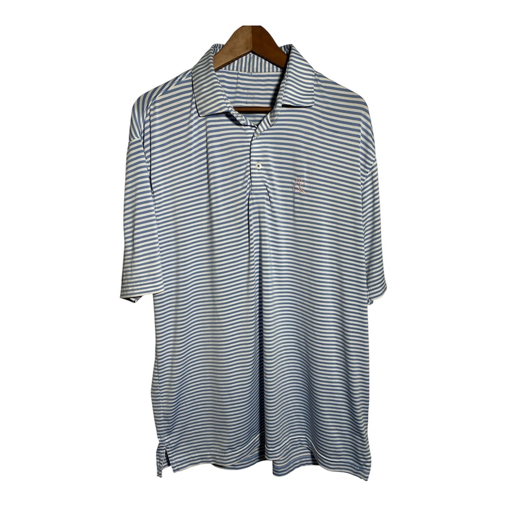 Rhoback Performance Golf Polo Shirt Blue/White Striped Dog Logo Mens Size L